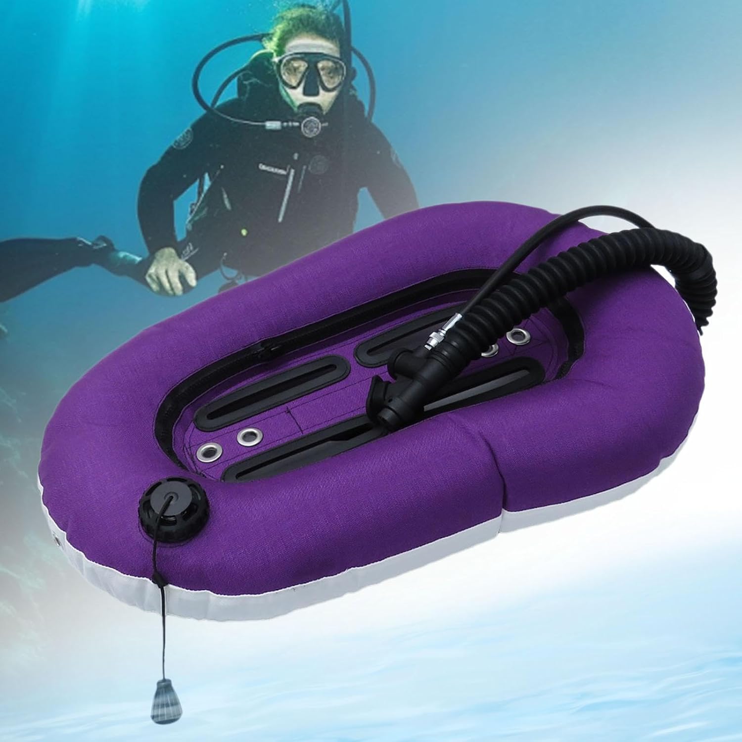 Scuba Diving Donut Wing Single Tank Snorkeling Tech Donut Wing with Single Tube Heavy Duty Type Valve Inflator Device 30lbs, Violet