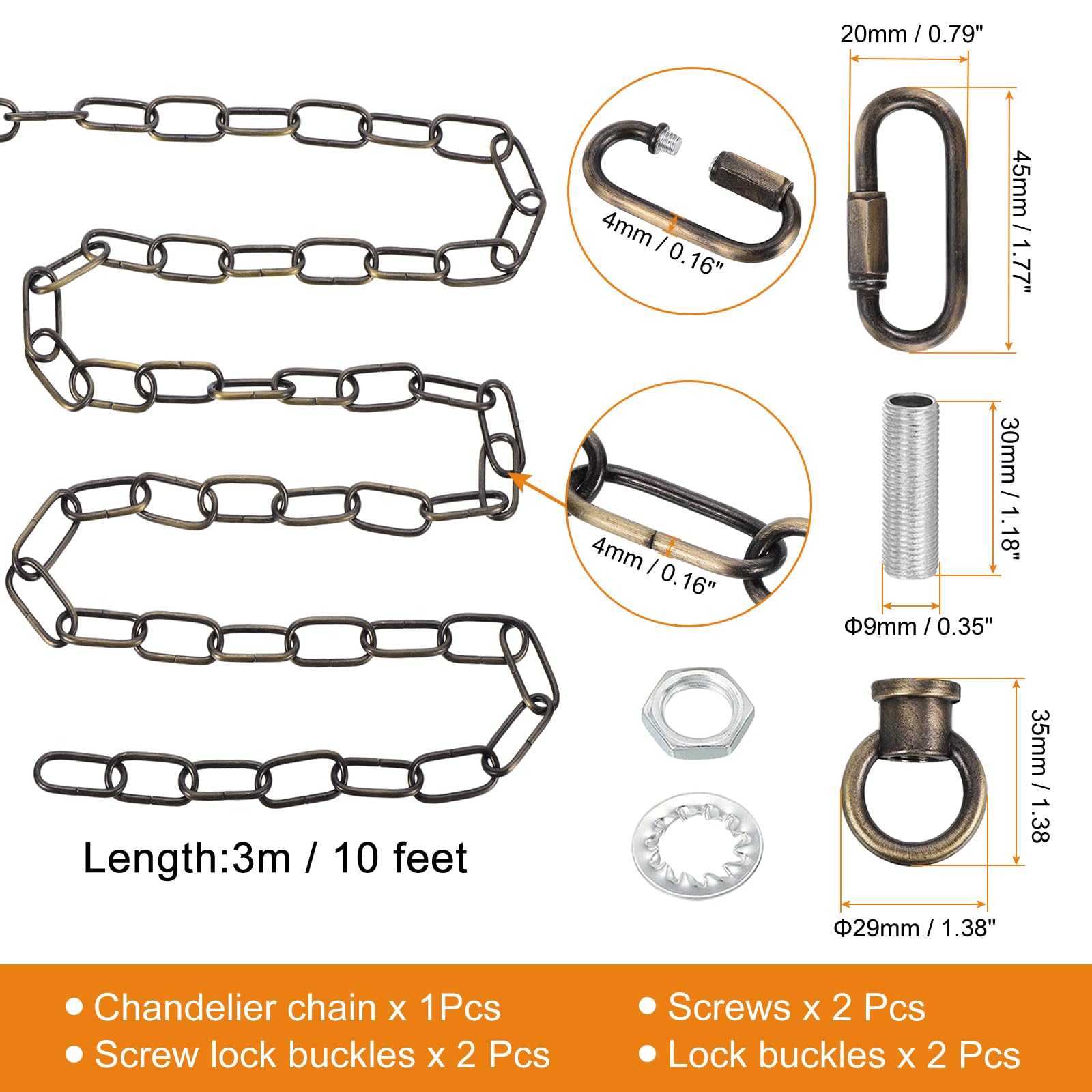 PATIKIL 10 Feet Lighting Chain for Hanging Lamp Chandelier Chain Light Fixture Chain Load Capacity 65 Lbs for Pendant Light Ceiling Fan - Image 2