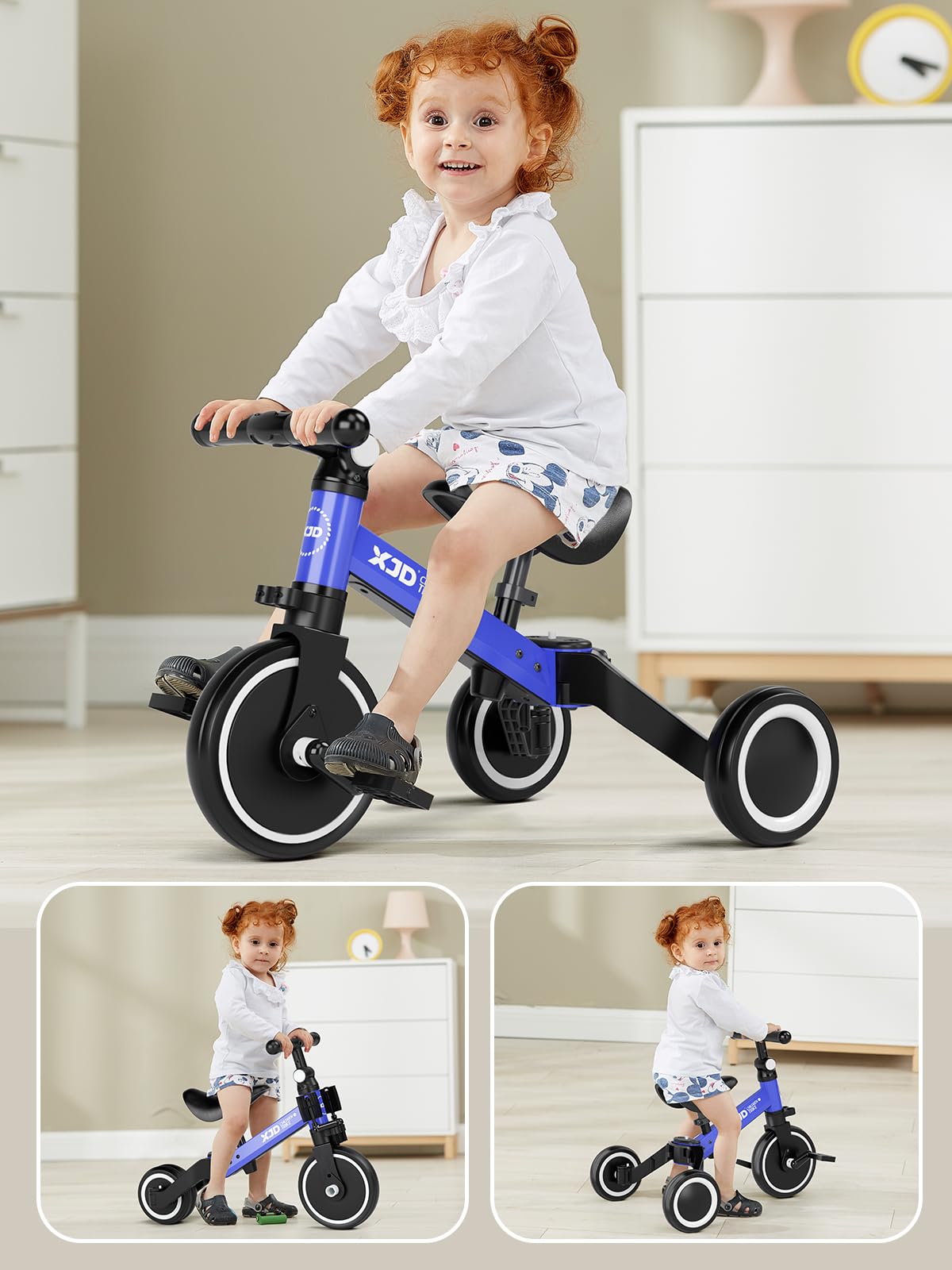 XJD 3 en 1 Triciclo Evolutivo de Bebé para Niños de 1-3 años, Triciclo a Bicicleta bebé con o sin Pedales, Bicicleta Niño con Asiento y Manillar Ajustables, Adaptable y Transformable, Marrón