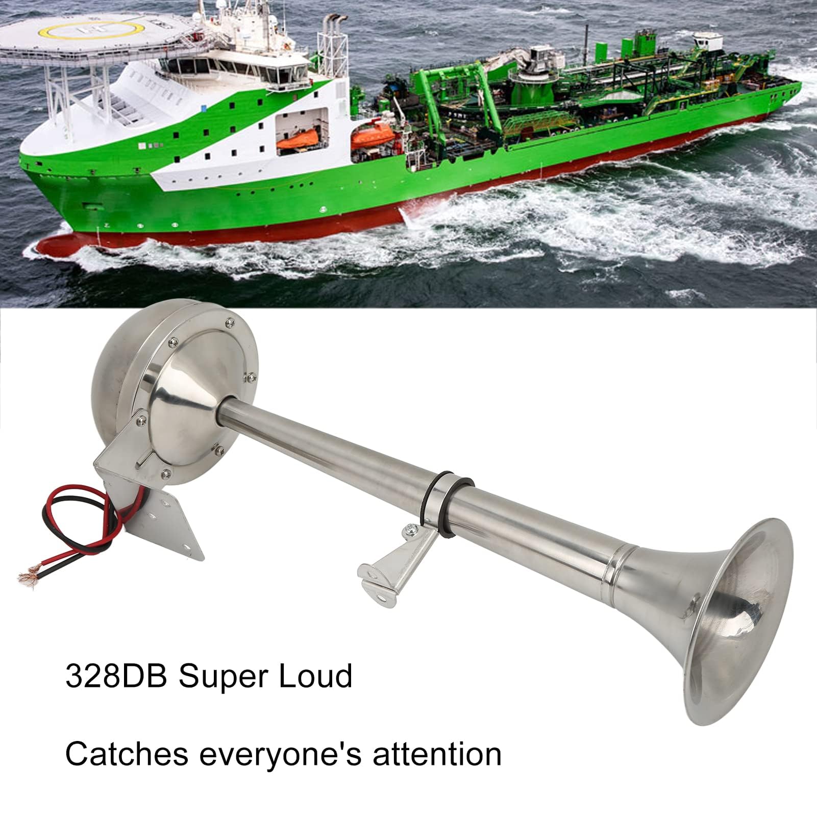 Bocina Marina Eléctrica Laúd Trompeta única 328DB 12V 30W VXH1112MAR-C Bocina de Aire Universal para Barco RV Yate Barco de Acero Inoxidable Bocina de Trompeta única
