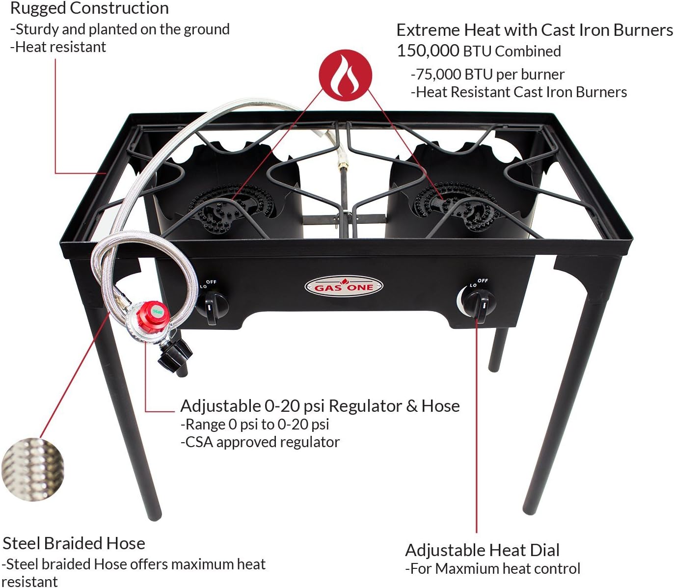 GasOne B-5000+50460 Propane Double Burner & Carry Bag 2 Burner Gas Stove Outdoor