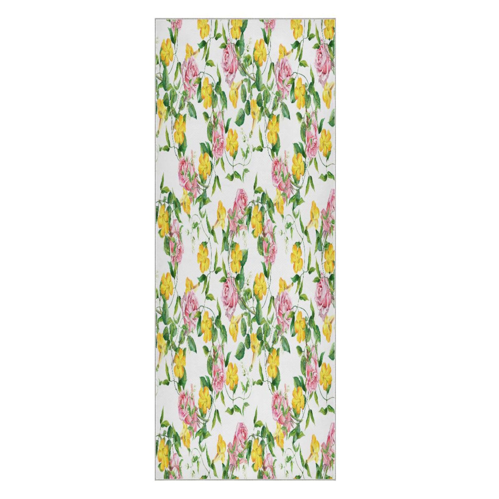 pnyoin Yellow Flowers and Roses Yoga Towel,Hot Yoga Mat Towel with Grip Dots Sweat Absorbent Non-Slip for Hot Yoga, 24