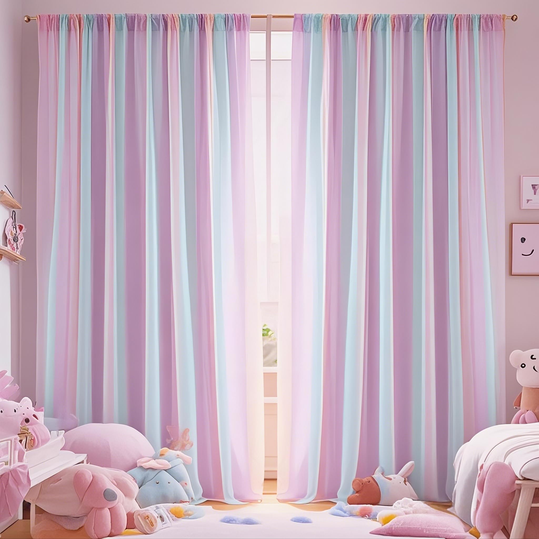 Eimilaly Rainbow Sheer Curtains for Bedroom/Theme Party/Wedding/Photographic Background