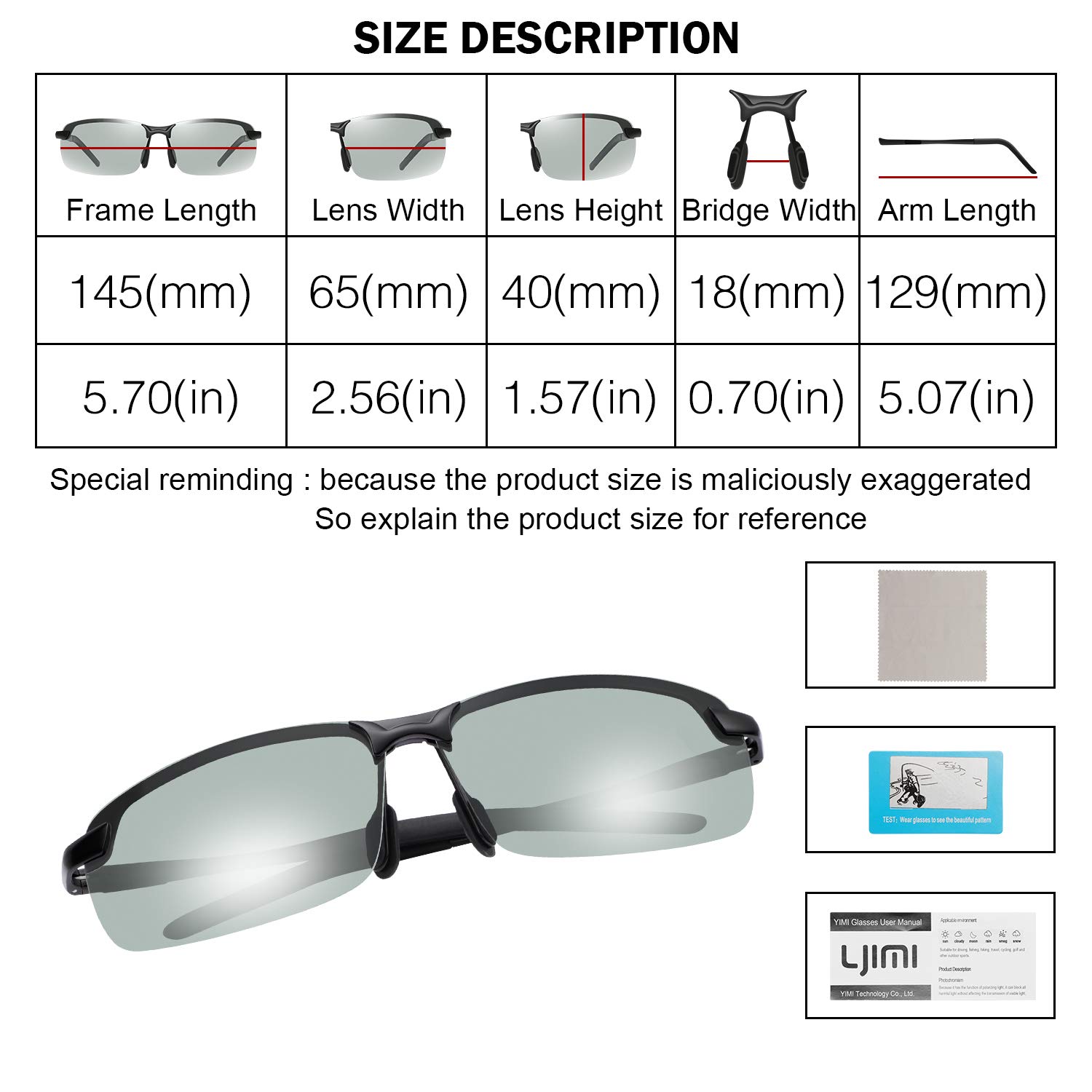Spring Hinge Photochromic Polarized Sunglasses for Men and Women Al-Mg Metal Frame Sports Driving Glasses UV400 Protection Eyeglasses Anti Glare Eye Fatigue Golf Fishing Cycling Ultra-light Eyewear - Image 4
