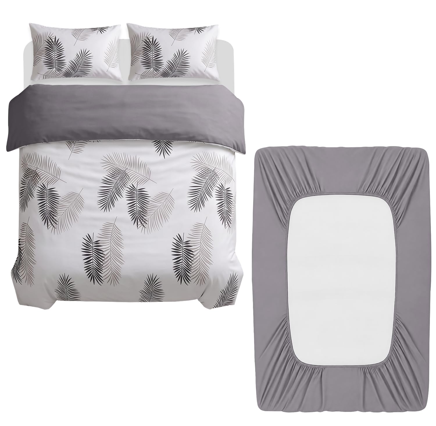 Imperial Rooms 4 Piece Double Duvet Set with Grey Fitted Sheet 25cm