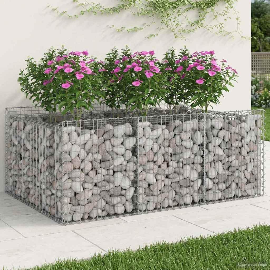 Gabionen Zaun mit Hochbeet Steingabionen Steinkorb Gabionenwand Gabionenkörbe Gabionengitter Drahtkorb Steingabionen 150 x 100 x 60 cm