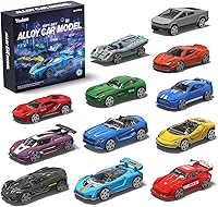 Yewkou 1:64 Die-Cast Metal Toy Cars 12-Pack: Pickup Trucks, Racing & Sports Cars for Kids 3+ Display & Play