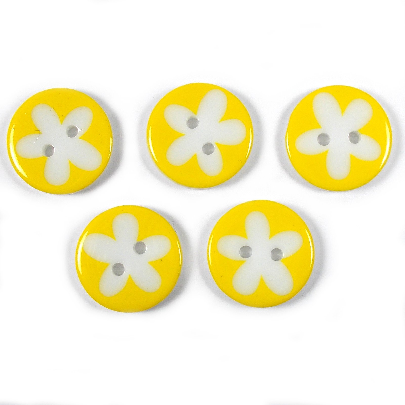 Push The Button Yellow Splat Daisy Flower Round 2 Hole Buttons 12Mm Wide Pack Of 5 (Yellow)