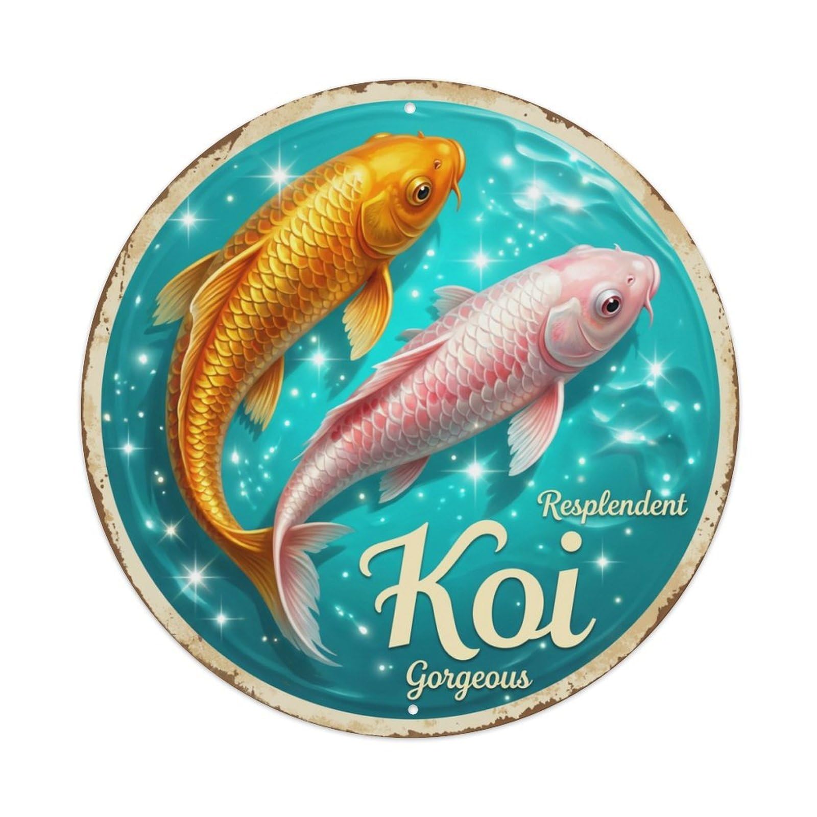 Fyrn Style Metal Tin Sign Koi Fish Famous Celebrated Japan Vintage