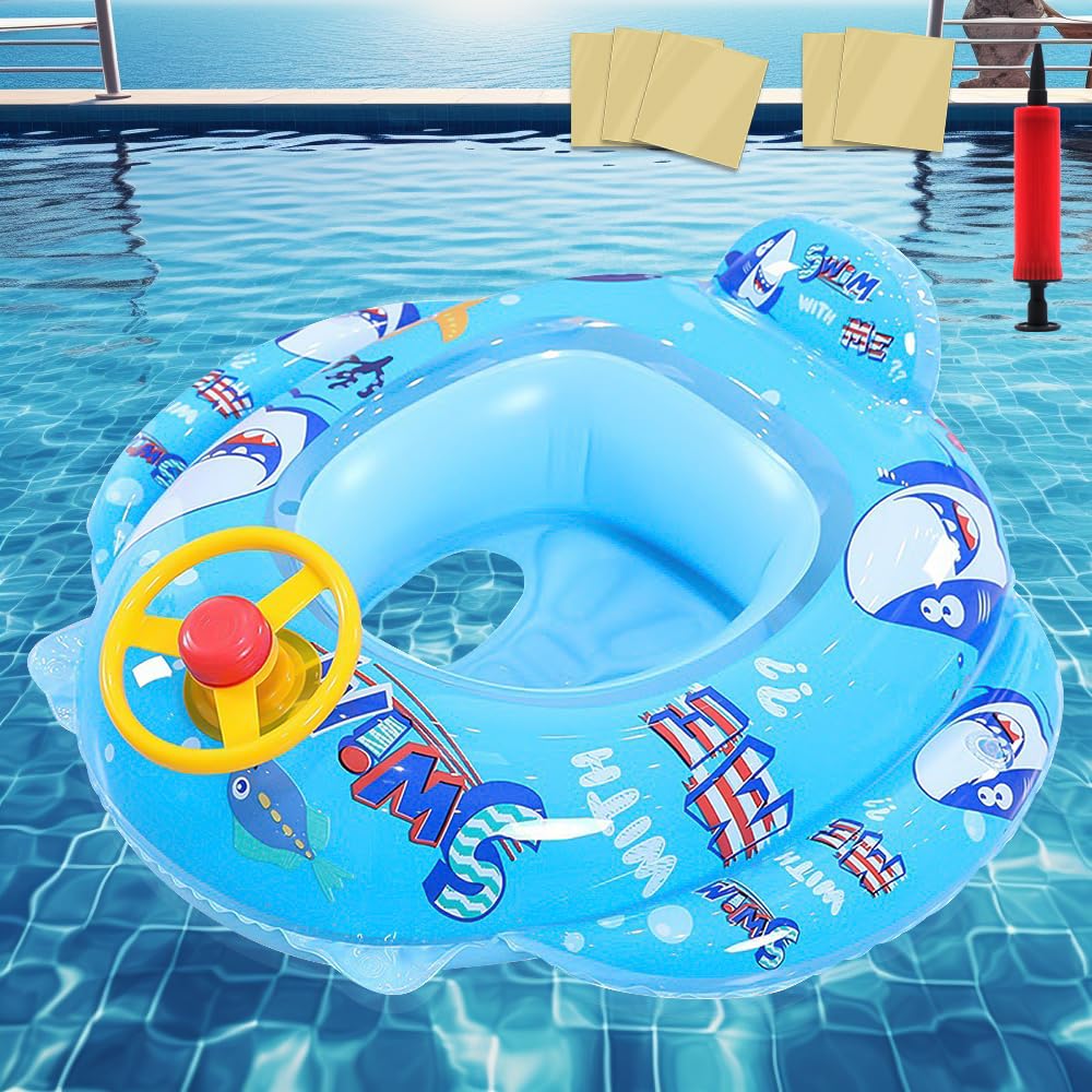 Flotador Bebe, TGKYK Barca Hinchable Niños con Volante y Bocina, Anillo de Natación Bebé, Infant Natación Flotador para Niños de 1-5 años (con Subsidio de Reparación y Bomba)