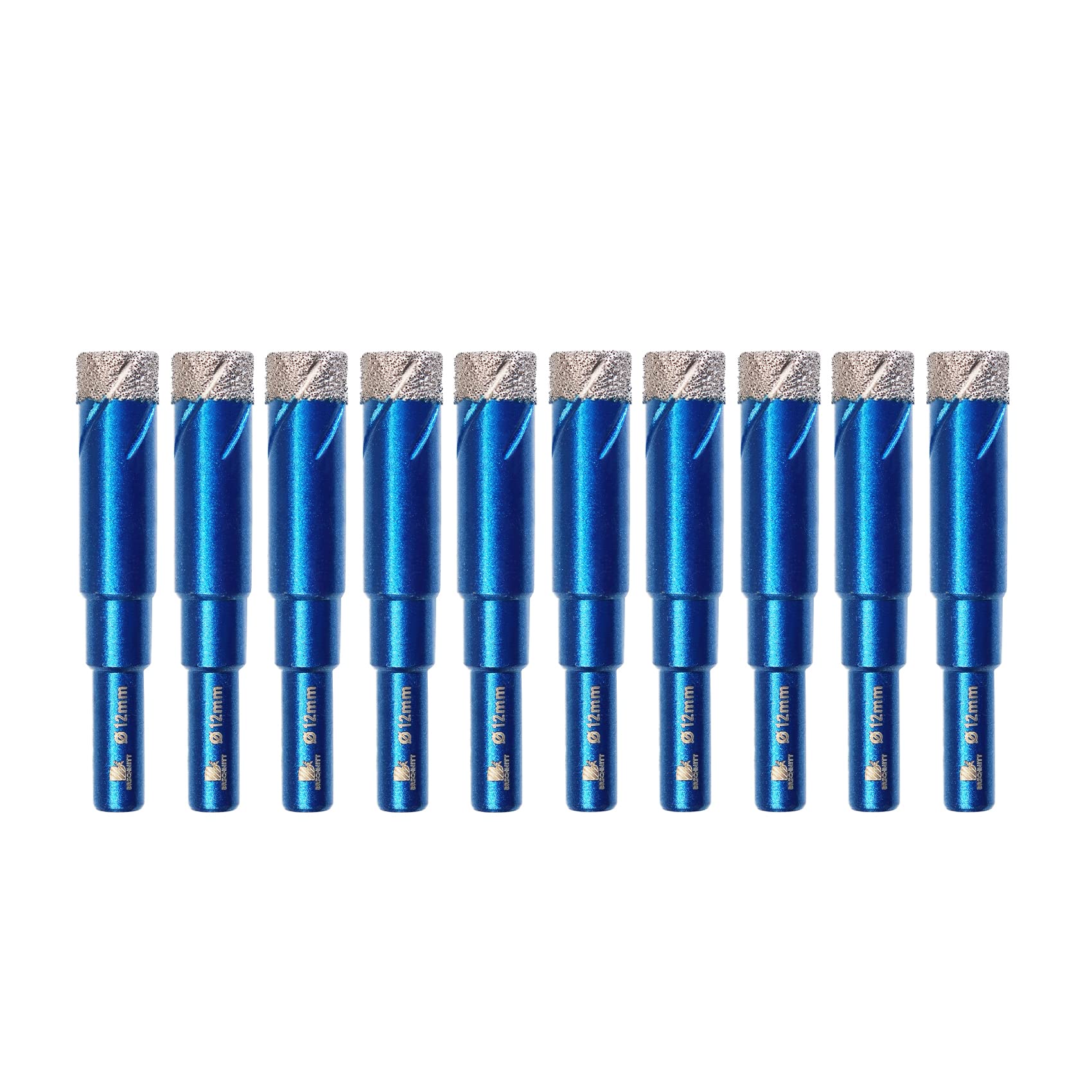 BRSCHNITT Diamond Drill Bit Set - 10pcs 12mm Hole Saw Core With Round Shank for Porcelain Tile Ceramic Stone Granite Marble - Hex Shank Dry Drilling Core Bit Kit