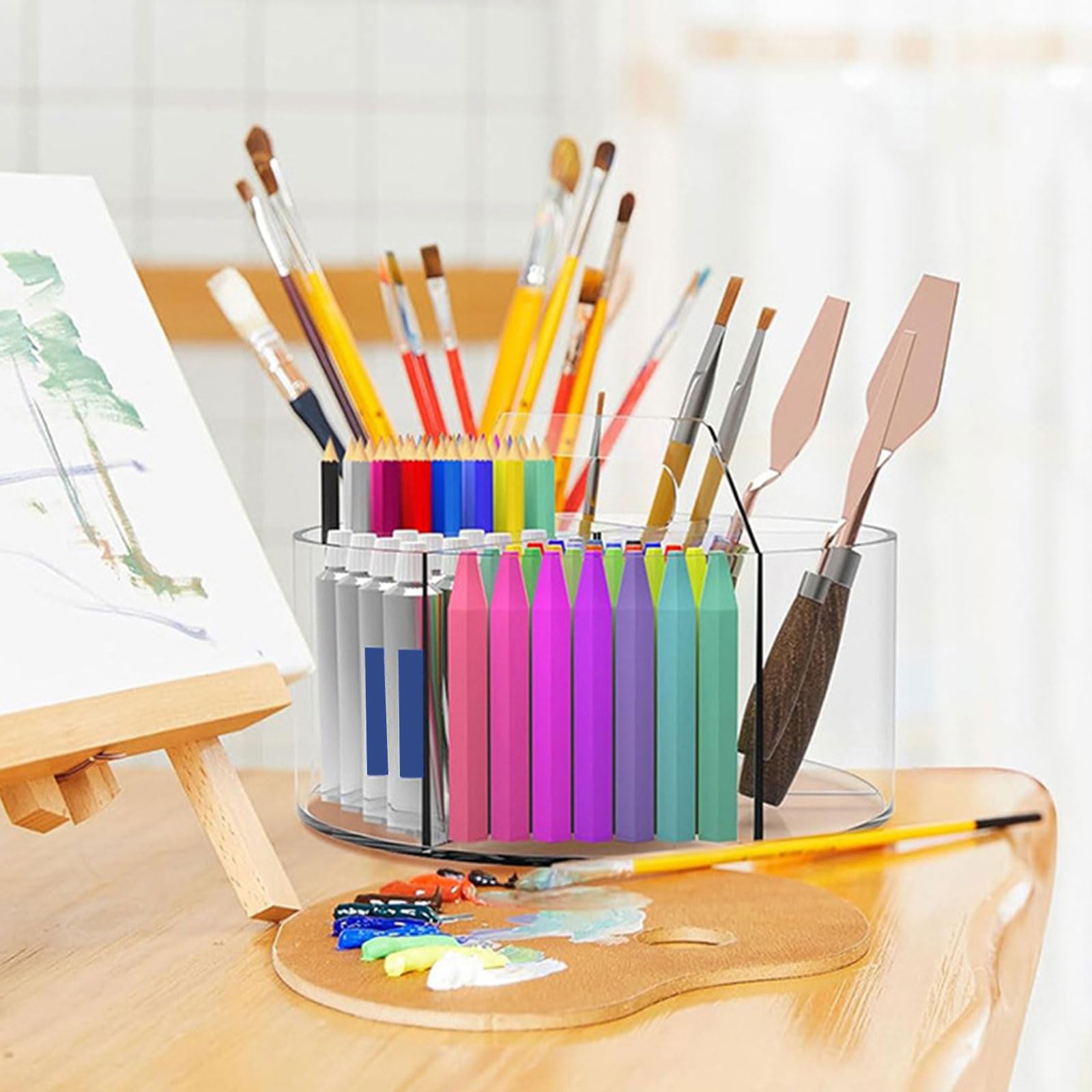 Portapenne da scrivania con 6 scomparti in acrilico trasparente, portapenne rotante a 360 gradi, scatola portaoggetti per forniture artistiche