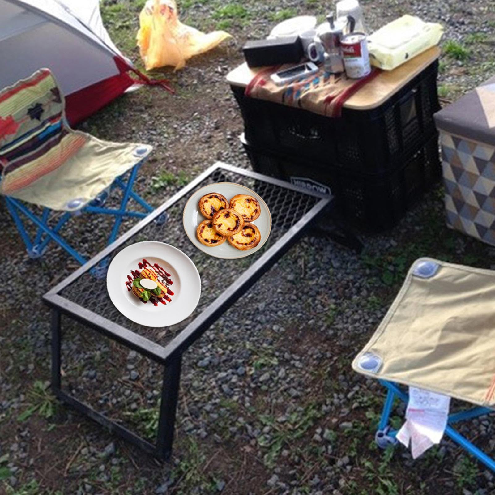 Kratka do na ognisko, składana metalowa wytrzymała - kratka kempingowa ogniem, na podwórko, patio, balkon, kemping, grill, piknik, spotkanie