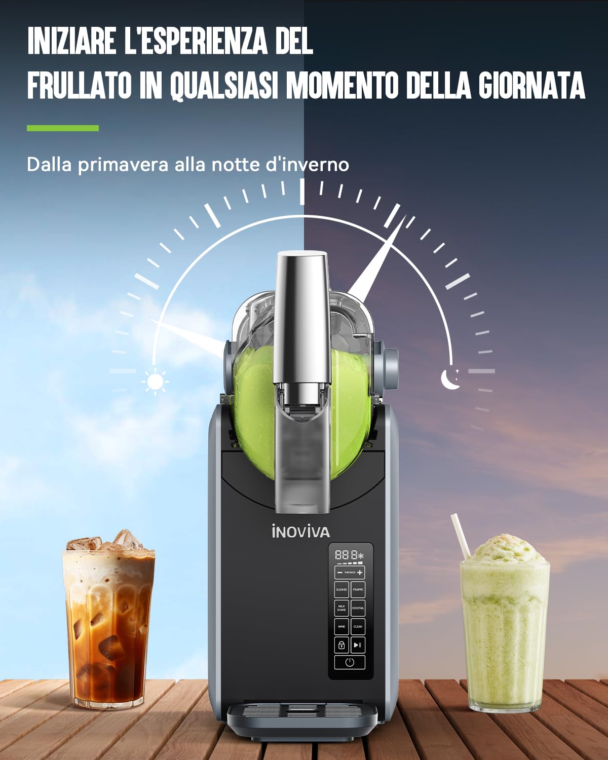 Macchina per granite INOVIVA, senza bisogno di ghiaccio, macchina per granite domestiche da 2L con autopulizia, 5 programmi preimpostati, granite, margarita, frappé, milkshake (S1.2 Versione)