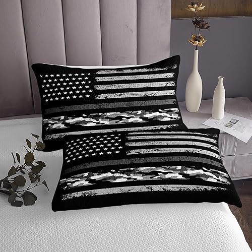 Miniatura 3 de Juego de ropa de cama de 3 piezas con diseño de bandera americana, tamaño Queen, para niños, adolescentes y adultos, diseño geométrico vintage, 2