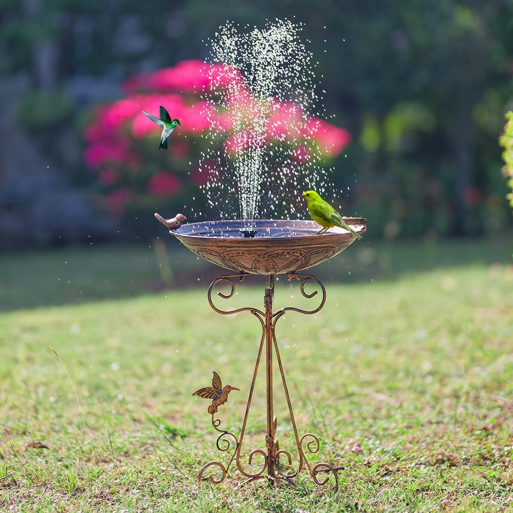 Bird Bath Large Bird Bath for Outside,Garden Bird Baths for Outdoors with Metal Pedestal Birdbath Vintage Bird Feeder Birdbaths Bowl with Folding Bracket
