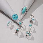 Turquoise Rings Set Boho Western Rings for Women Vintage Stackable Ring Western Stuff Accessories Cowboy Jewelry for Women