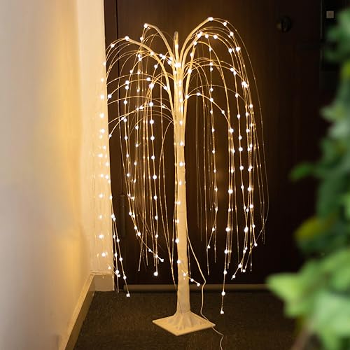 Efavormart - Árbol de sauce artificial con 180 luces LED de color blanco cálido de 4 pies con adaptador enchufable, centro de mesa blanco disponible en Yaxa Colombia