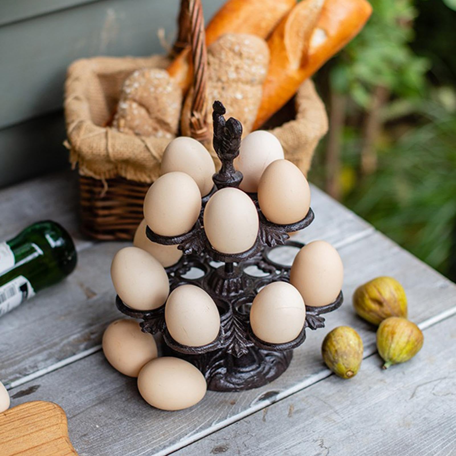 Recipiente metálico para huevos de 2 niveles, soporte vintage para cocina