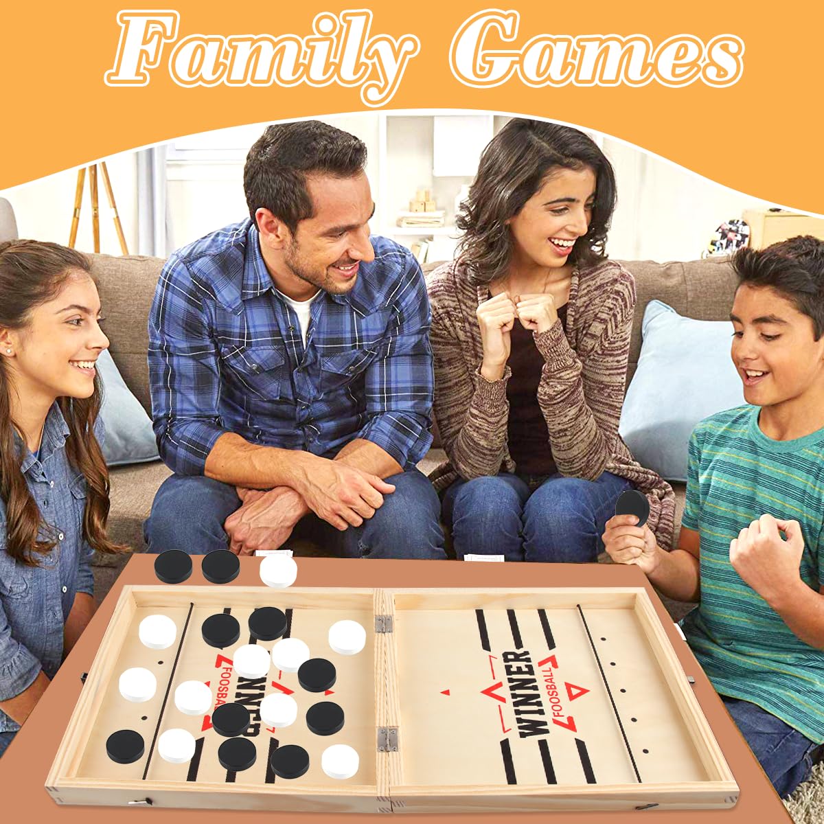 Gioco Da Tavolo Hockey 2 In 1 In Legno - Sling Puck Game 60x30 Cm - Calcio Balilla Da Tavolo Per Famiglia E Bambini - Gioco Di Abilità Con Elastico - Regalo Di Natale Per Bambini E Adulti - 2