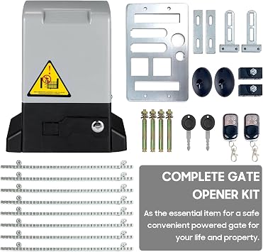 Automatic Sliding Gate Opener Kit - Electric Door Opener Motor with Gear Rack and Infrared Sensor, 370W for Gate Up to 800kg