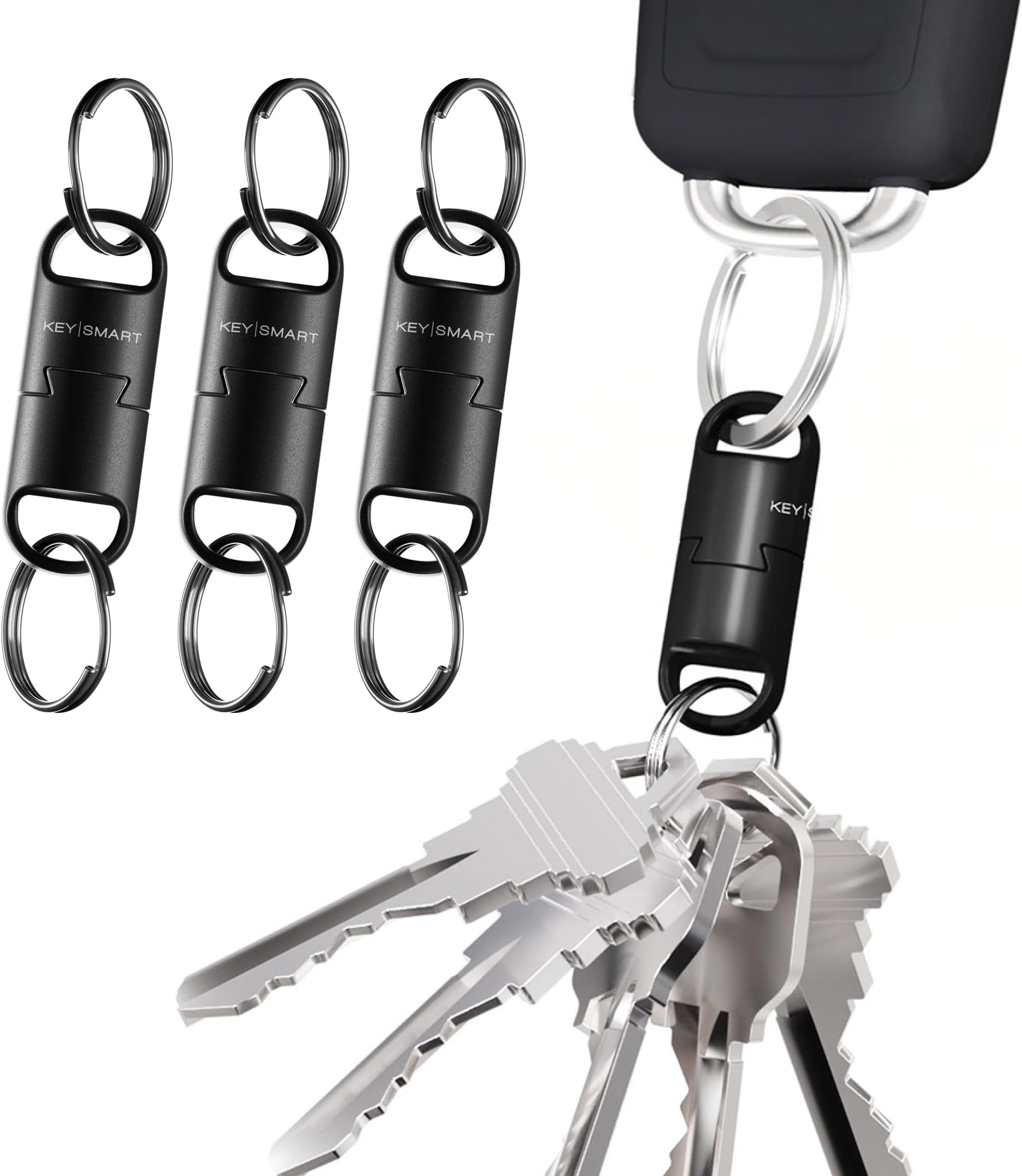 KeySmart MagConnect Pro Magnetic Key Holder for Purse, Key Chains for Car Keys - Detachable Key Ring Quick Release Keychain