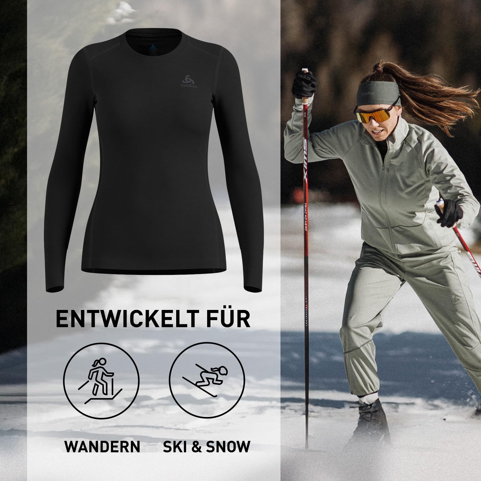 Odlo Thermounterwäsche Merino 200 | Merino Unterwäsche für Herren | Langarm-Thermoshirt