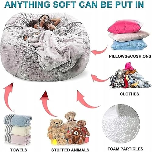 Miniatura 4 de DELADOLA Funda para puf de 5 pies (sin relleno, solo funda), bolsa de puf grande de almacenamiento, puf, sofá, silla, piel suave y esponjosa,