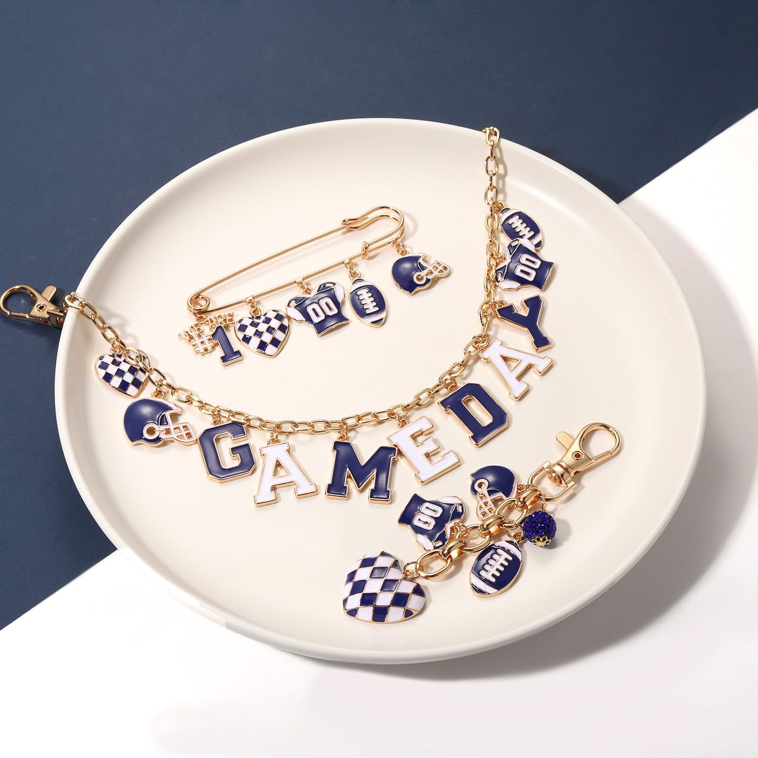 NVENF 3PCS Football Bag Charms Keychain for Women Men Game Day Purse Charms Football Cheer Mom Accessories Essentials Gifts image 2