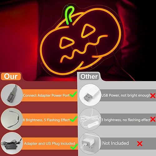 Miniatura 5 de Letrero de neón de calabaza para decoración de Halloween, letreros de neón para decoración de otoño, lámpara de calabaza de otoño naranja para mesa,