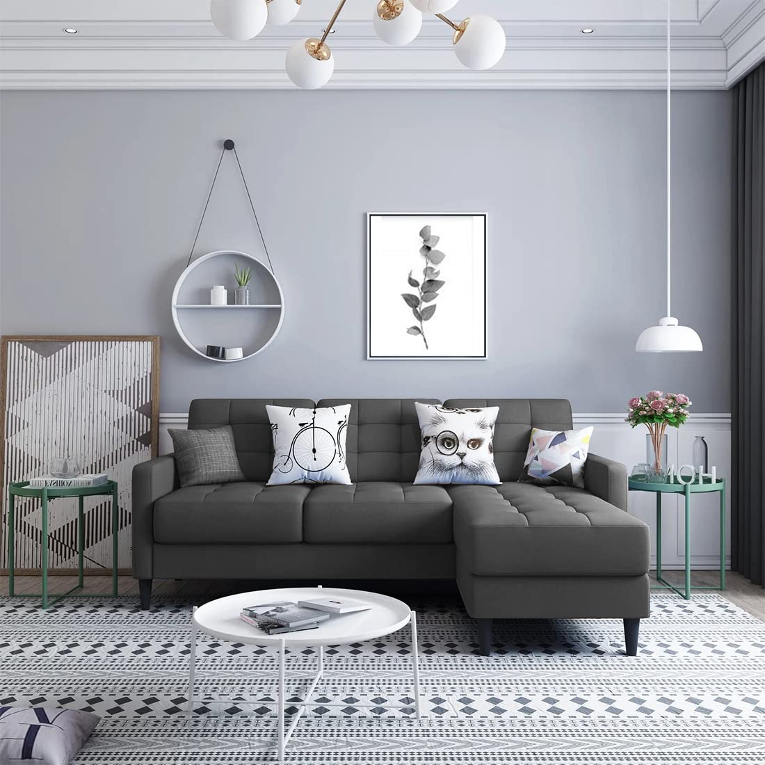 Torque Alessa Modular 4 Seater L Shape Sofa with Ottoman-Grey | Reversible L Shape 4 Seater Sofa | Ottoman with 3 Seater Fabric Sofa for Office Home Festival Gifts-image-44