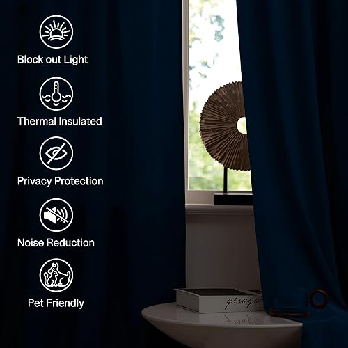 Miniatura 6 de StangH Cortinas de terciopelo azul marino de 84 pulgadas Decoración de lujo, cortinas opacas con aislamiento térmico para puerta corrediza con