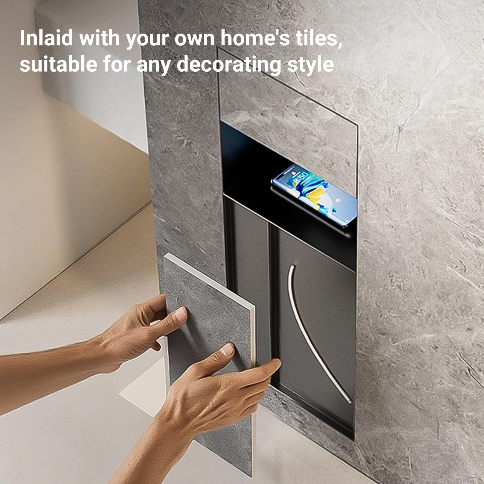 Nicho Empotrado 4 en 1 con Papelera, portarrollos y escobillero, Acero Inoxidable 304, Armario de Pared Impermeable para baño(Gun Gray,Multi-Functional-M)