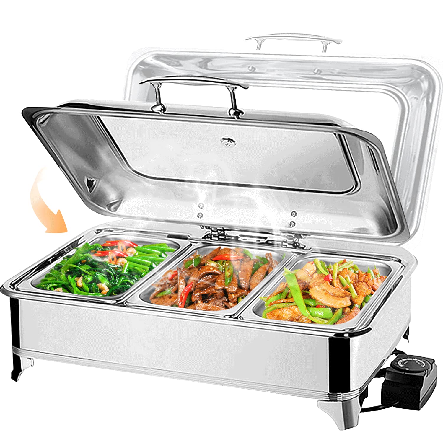 9L Chafing Dish Scaldavivande Elettrico per Buffet Acciaio Inox | Contenitore Vassoio di Riscaldamento Pentole con Coperchio Visibile, Scaldavivande per Buffet Feste Ristoranti