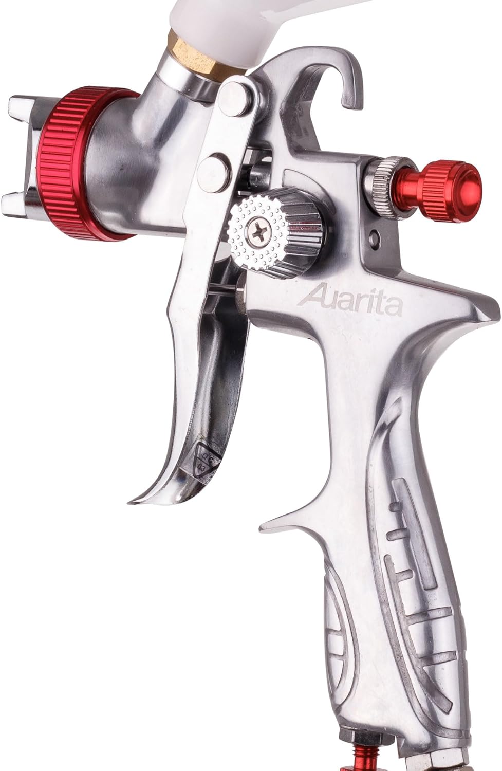Side view of Auarita H-887P spray gun showing adjustment knobs