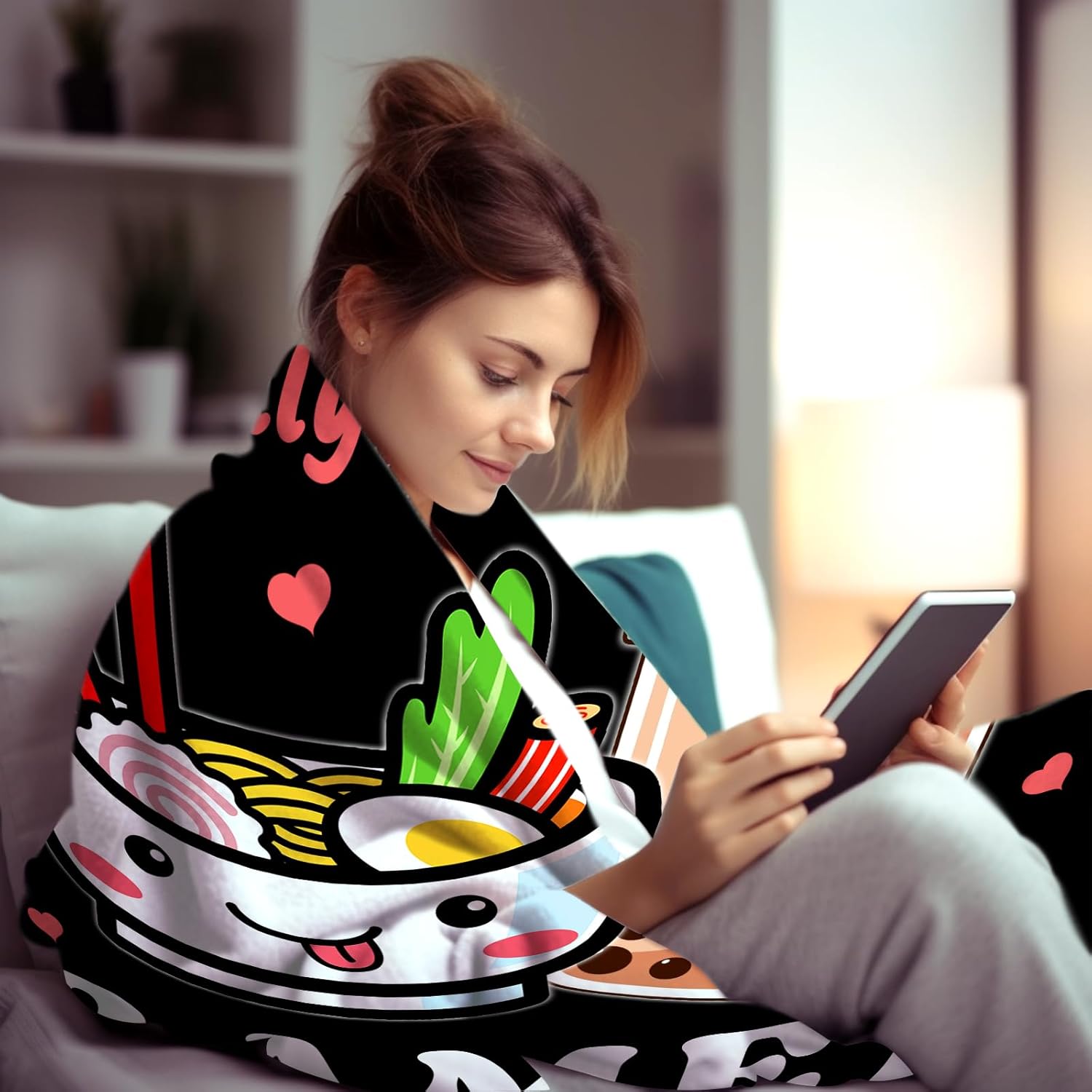 Ramen Blanket I Just Really Like Ramen and Boba Blankets Soft Lightweight Anime Ramen Noodle Blanket and Throw Christmas Best Gifts for Men Noodle Food Lover Adults 60"x50"