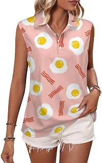 Womens Sleeveless Polo Shirts Breakfast Bacon Eggs Collared Golf Shirts Athletic Tank Tops Shirts