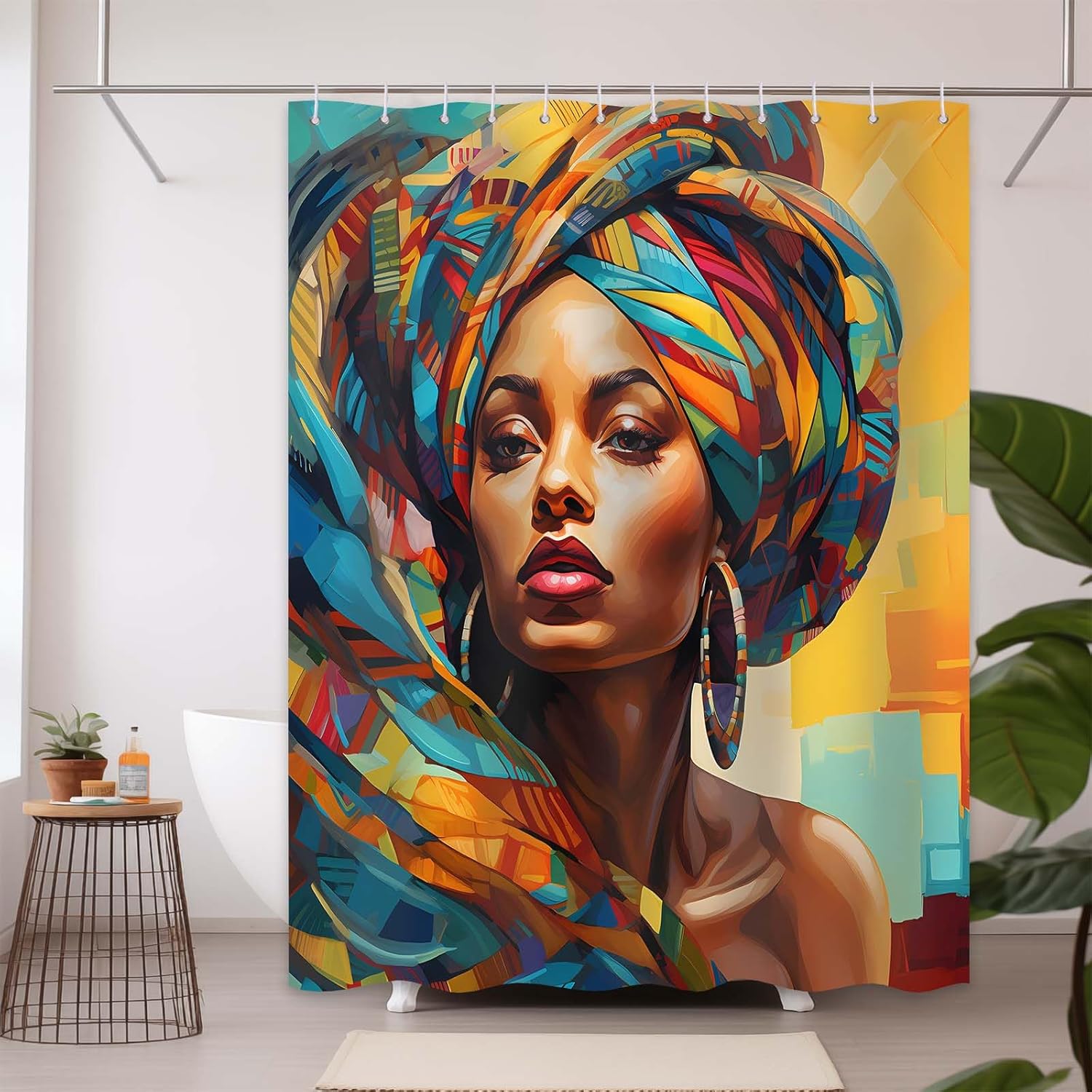 African Shower Curtain, Afro Black Girl Shower Curtain, African American Black Woman Shower Curtain Set Waterproof Bath Curtain African Bathroom Decor with 12 Hooks, 72x72 inches F 72"W x 72"L (Pack of 1)