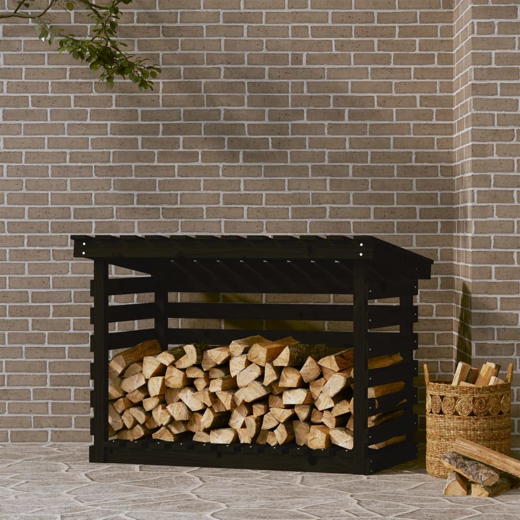 vidaXL Leñero Chimenea Estante Almacenamiento Soporte Accesorio Aire Libre Jardín Patio Interior Exterior de Madera Maciza de Pino Negro
