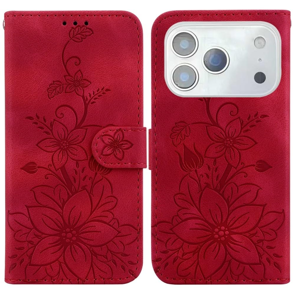 Étui iPhone 13 Pro rouge housse portefeuille en cuir à rabat - 8