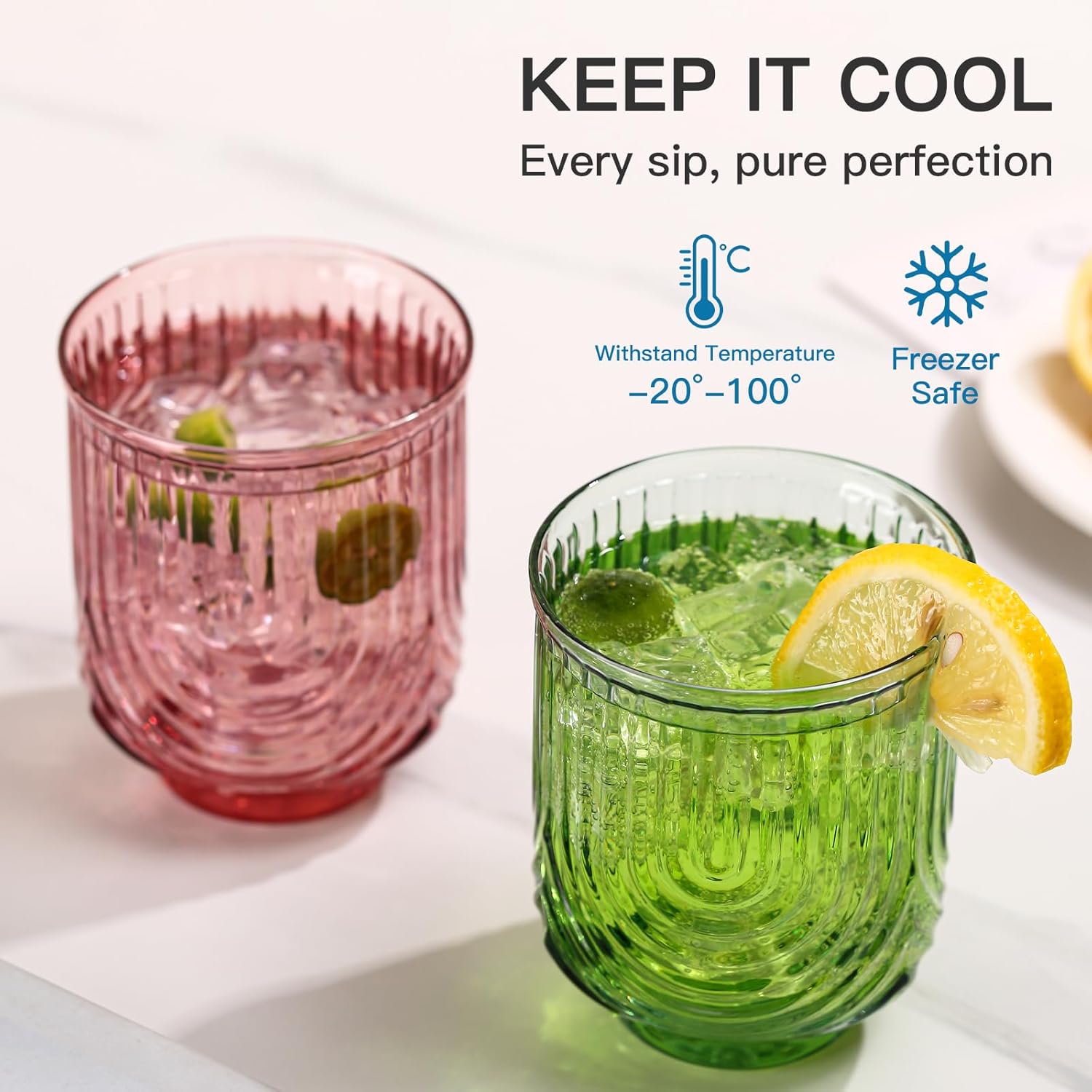 Colored Vintage Drinking Glasses Set of 6-14Oz Colorful Drinking Glasses, Art Deco Ripple Highball Glass, Whiskey Cocktail Glasses, for Bar Coffee Juice, Valentine's Day and New Year Gifts - Image 5