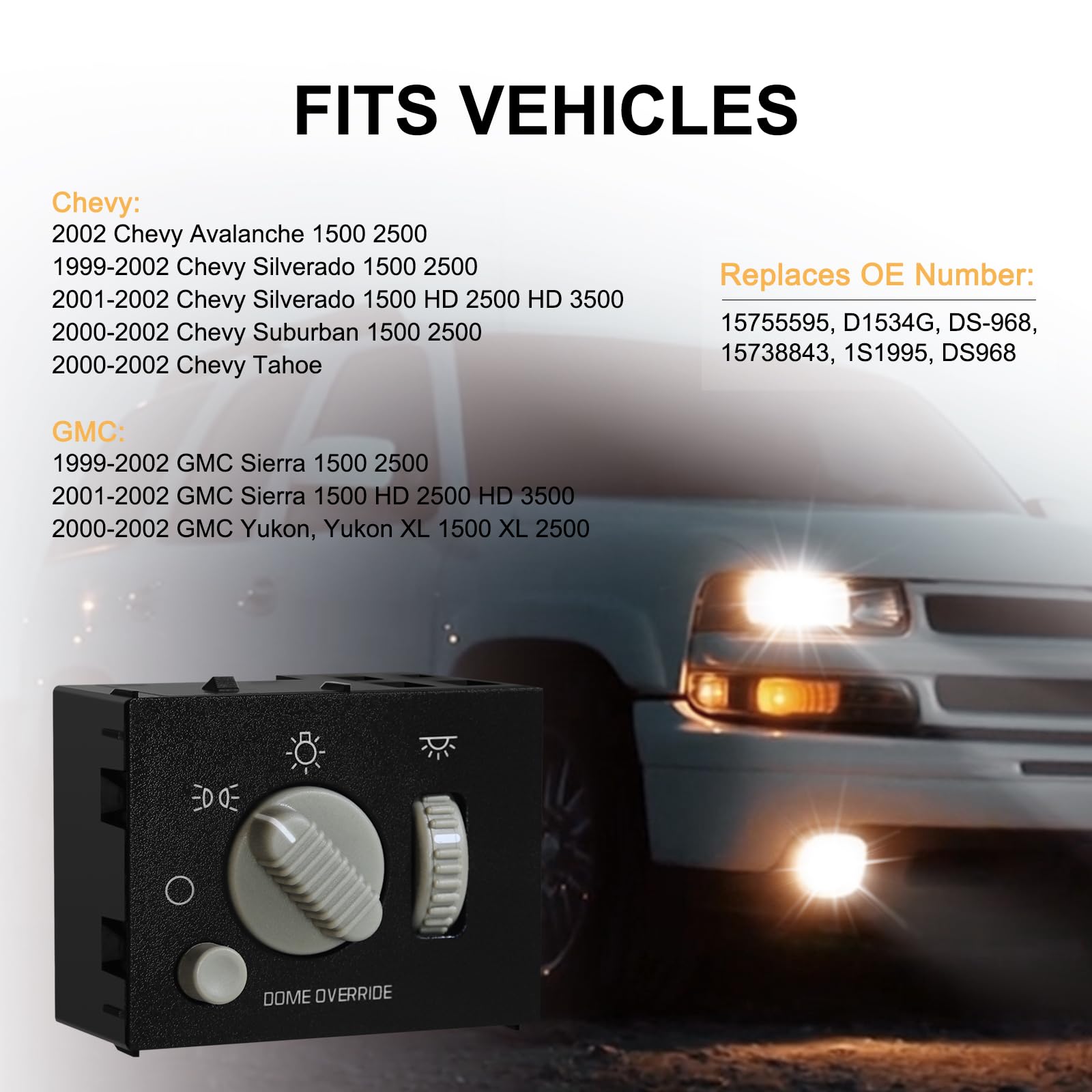 Headlight Dimmer Switch – For 1999-2002 Chevy GMC Sierra Silverado Yukon – Replaces 15755595
