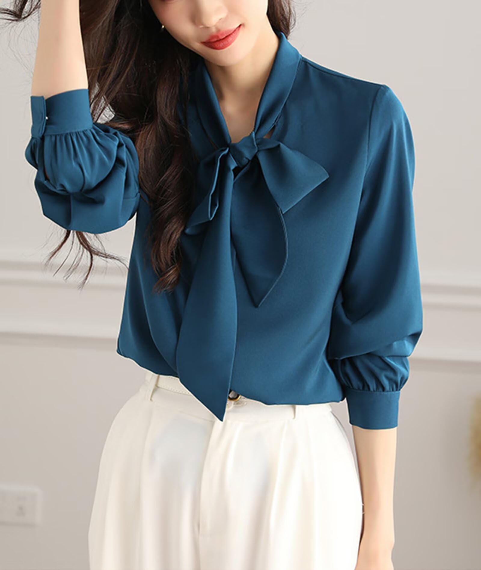 HNVAVQ Camicia Elegante in Seta 100% Donna Elegante Blusa Manica Lunga