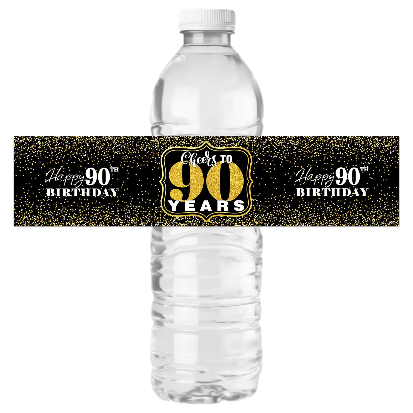 Happy 90th Birthday Bottle Labels Stickers Cheers to 90 Years Party Wine Bottle Wrappers 90 Birthday Anniversary Famliy Party Lables Favor Decoration Supplies Waterproof Black Gold 32 Stickers