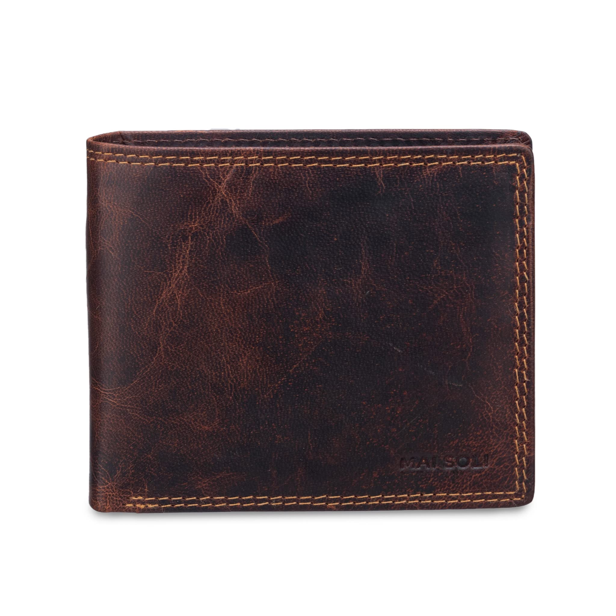 Dark Vintage Genuine Leather Wallets for Men with RFID Blocking, Bifold Leather Wallet with 6 Credit Card Holder Slot, Classy Gifts for Men, Flap & Loop - Brown-image-12