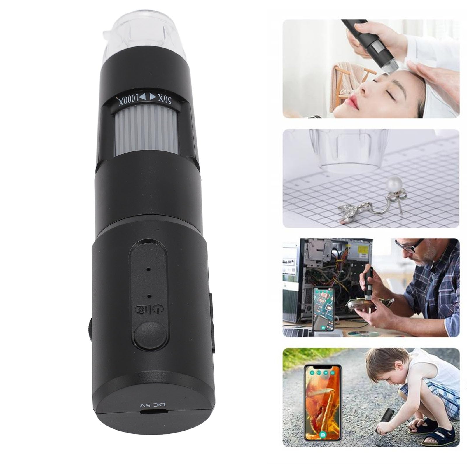 Microscopio Digitale Wireless, Ingrandimento da 50X a 1000X Risoluzione 640X480P Fotocamera per Microscopio USB WiFi, Telecamera di Ispezione HD Portatile con 8 Luci LED