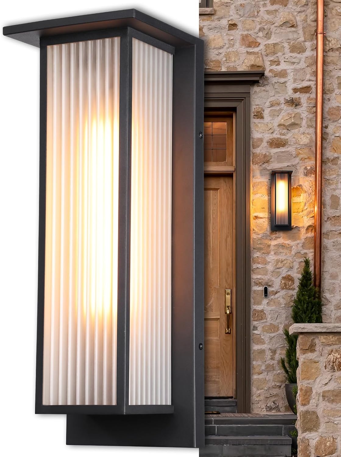 LEONLITE 20 Inch Extra Large Outdoor Wall Lights, Modern Asian Style Wall Lantern, Max 60W E26 Base, Exterior Light Fixtures Wall Mount, Porch Light, Wall Sconce for Patio Garden, Black