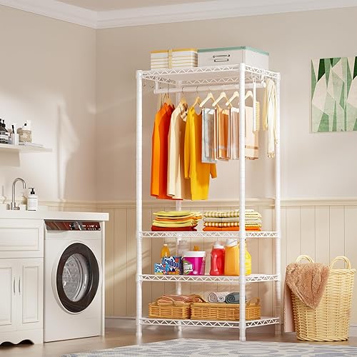 Miniatura 6 de Ulif H4 - Mini armario portátil, 4 niveles independiente para ropa para espacios pequeños, sistema de armario de ropa de metal para dormitorio, 23.6