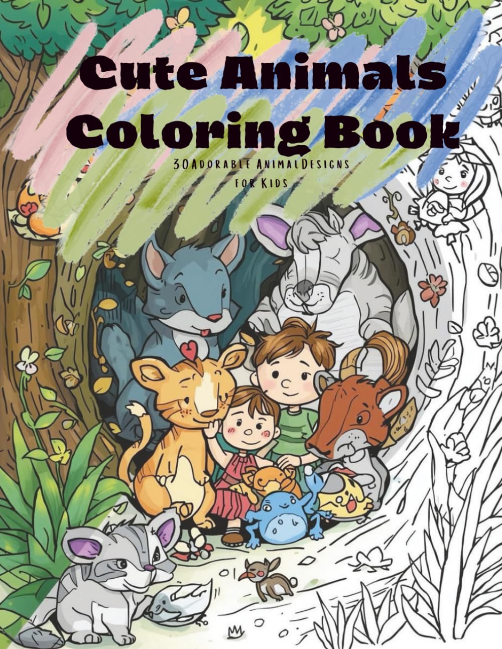 Cute Animals Coloring Book: 30 Adorable Animal Designs for Kids