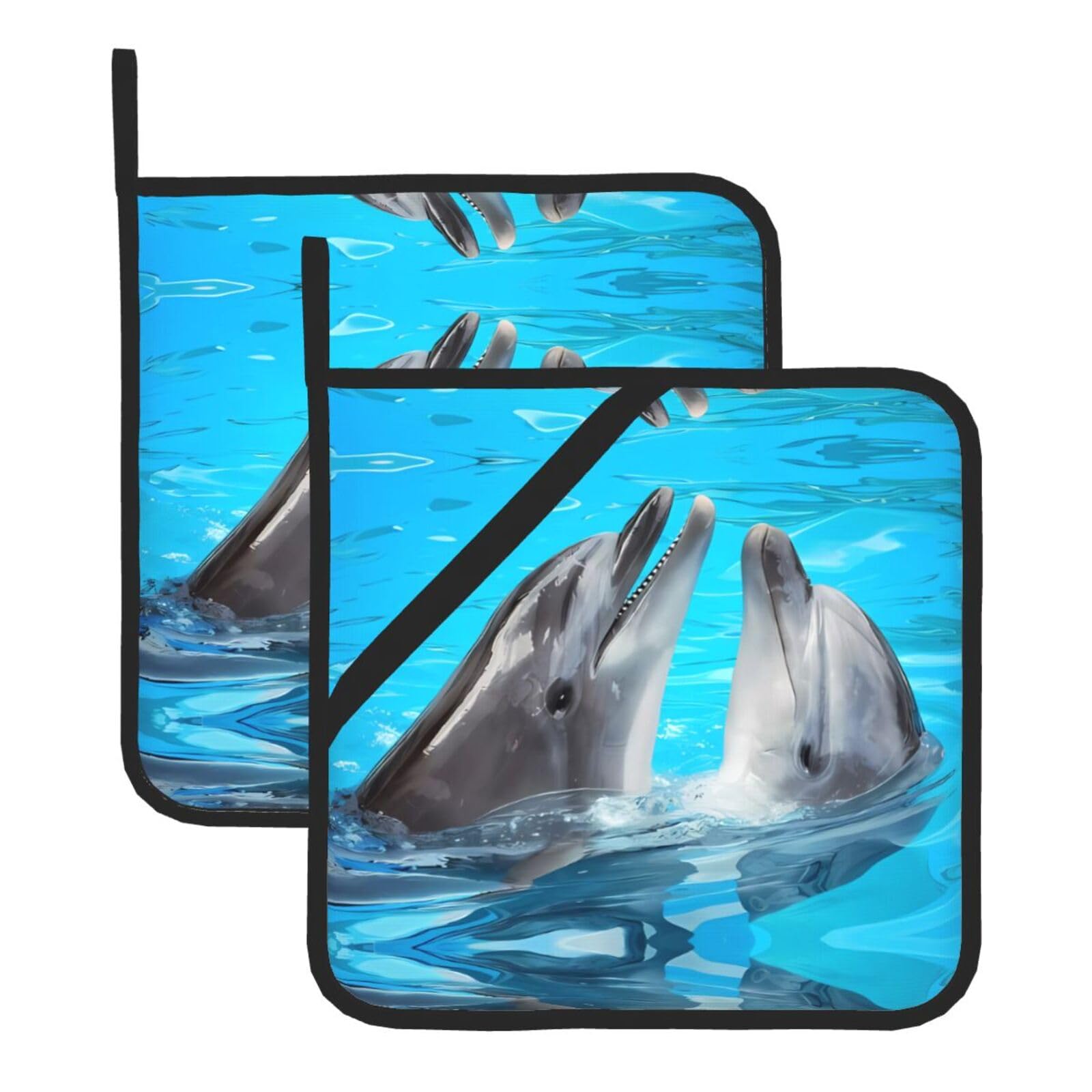 HJFCZH Cool dolphin Prints Square Hot Pads for Kitchen Counter - Waterproof Pot Holders, Durable Heat Resistant Throw Layers for Serving, Oven & BBQ - 2 Pack